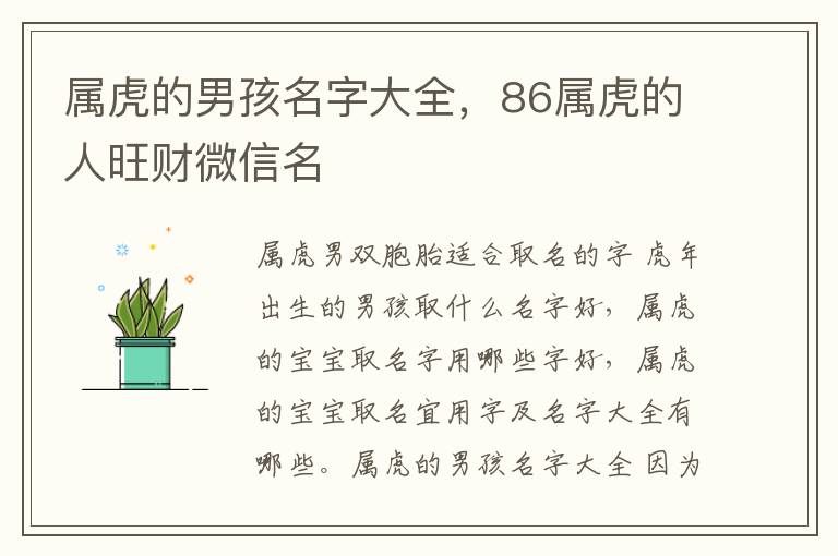 属虎的男孩名字大全，86属虎的人旺财微信名