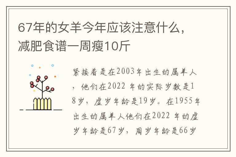 67年的女羊今年应该注意什么，减肥食谱一周瘦10斤