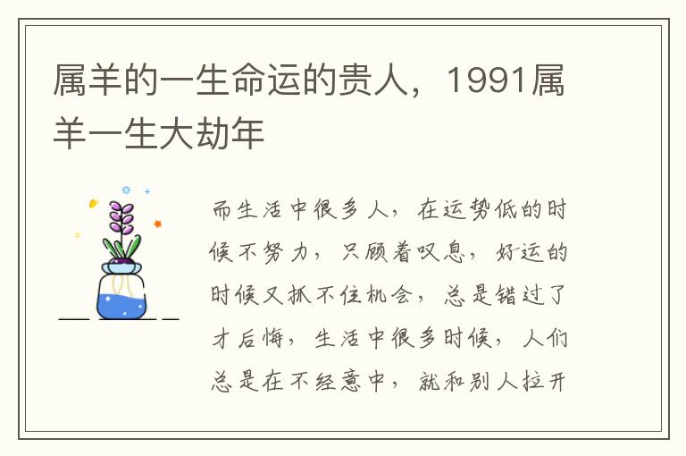 属羊的一生命运的贵人，1991属羊一生大劫年