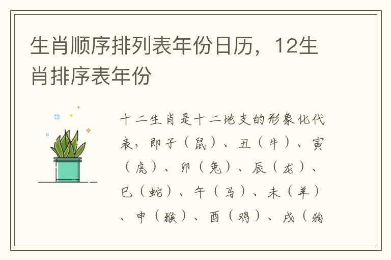 生肖顺序排列表年份日历，12生肖排序表年份