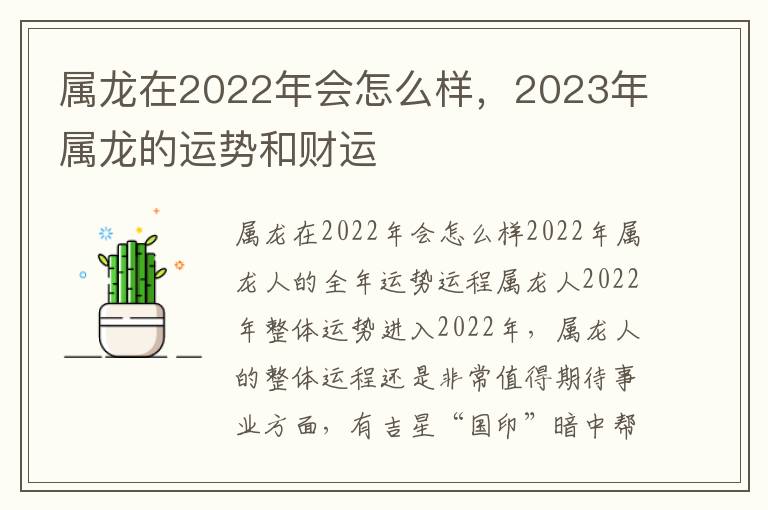 属龙在2022年会怎么样，2023年属龙的运势和财运