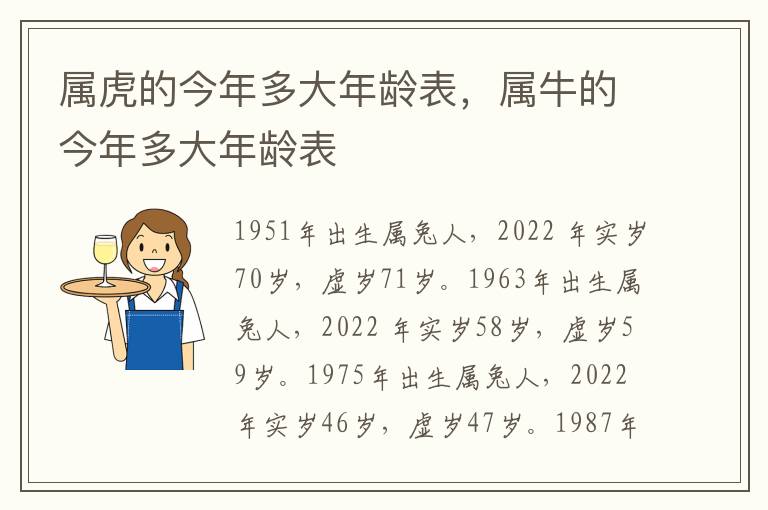 属虎的今年多大年龄表，属牛的今年多大年龄表