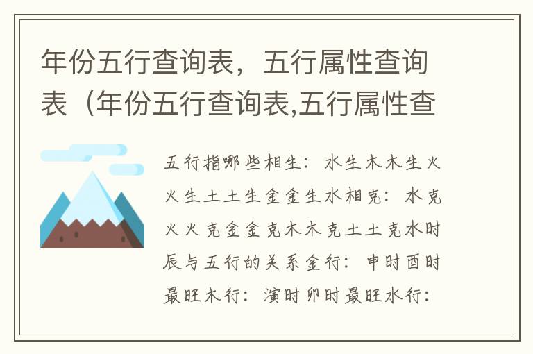 年份五行查询表，五行属性查询表（年份五行查询表,五行属性查询表图片）