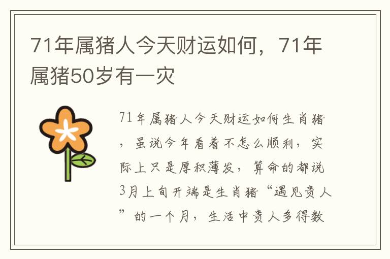 71年属猪人今天财运如何，71年属猪50岁有一灾