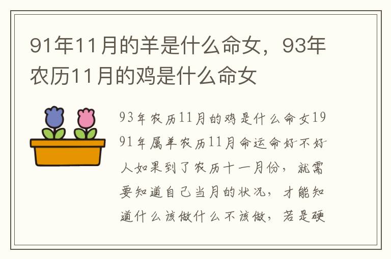 91年11月的羊是什么命女，93年农历11月的鸡是什么命女