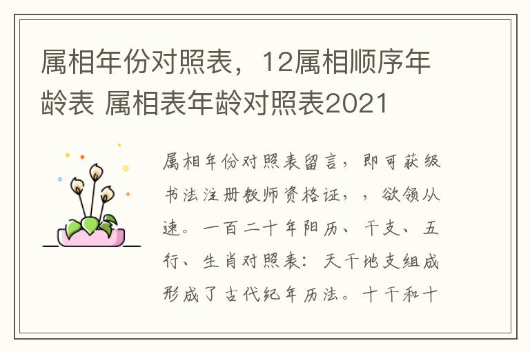 属相年份对照表，12属相顺序年龄表 属相表年龄对照表2021