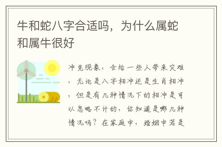 牛和蛇八字合适吗，为什么属蛇和属牛很好