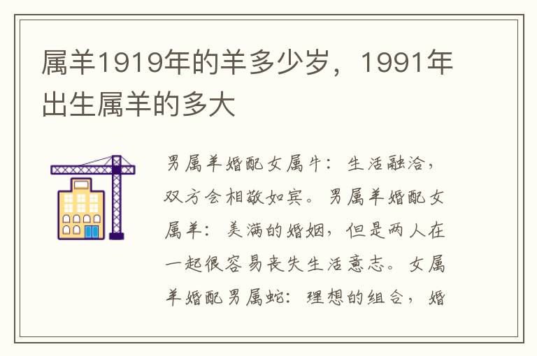 属羊1919年的羊多少岁，1991年出生属羊的多大