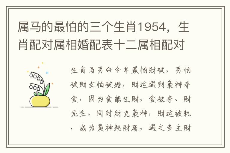 属马的最怕的三个生肖1954，生肖配对属相婚配表十二属相配对吉凶表