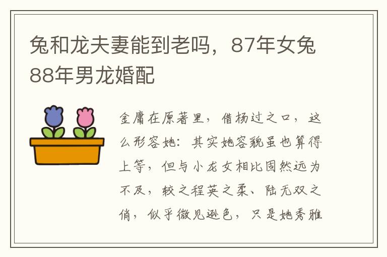 兔和龙夫妻能到老吗，87年女兔88年男龙婚配