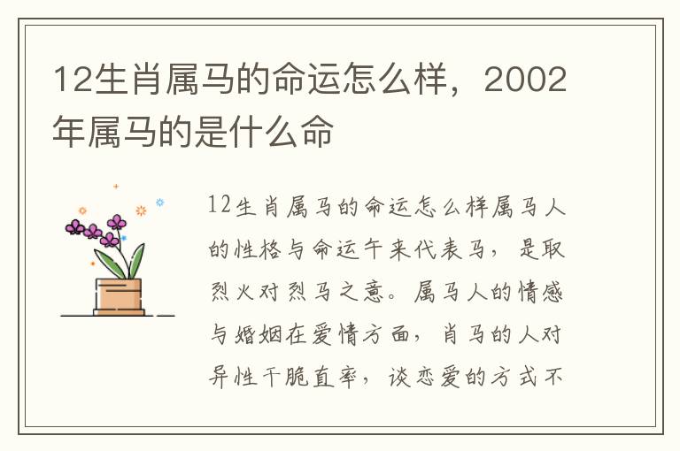 12生肖属马的命运怎么样，2002年属马的是什么命