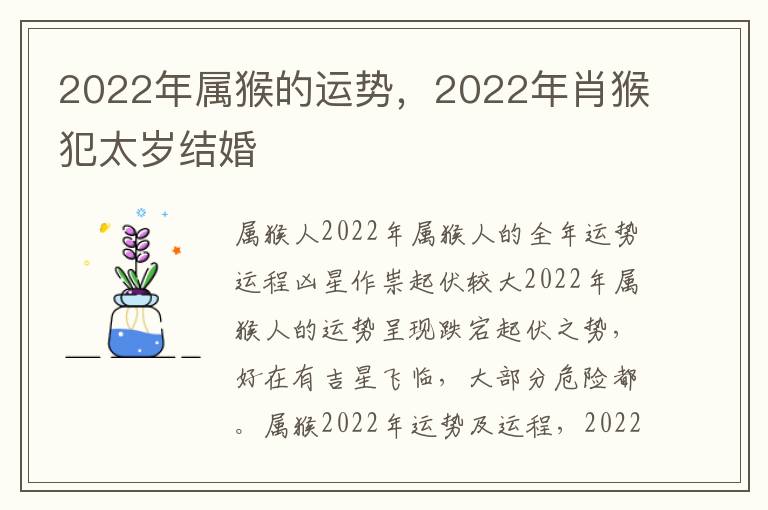 2022年属猴的运势，2022年肖猴犯太岁结婚