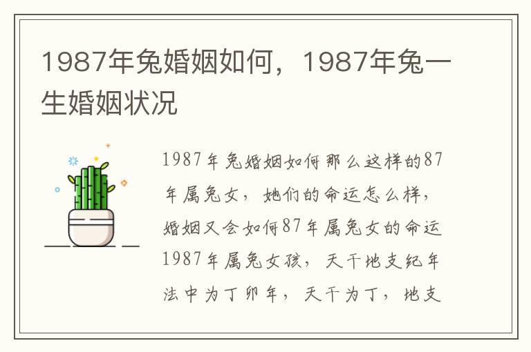 1987年兔婚姻如何，1987年兔一生婚姻状况