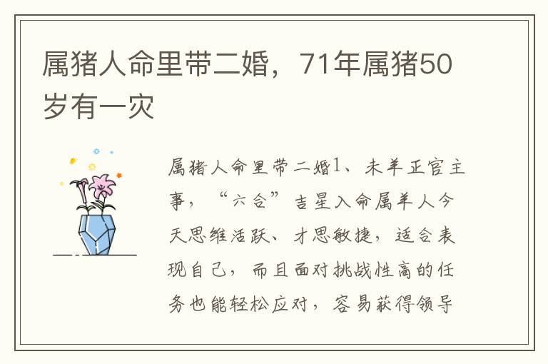 属猪人命里带二婚，71年属猪50岁有一灾