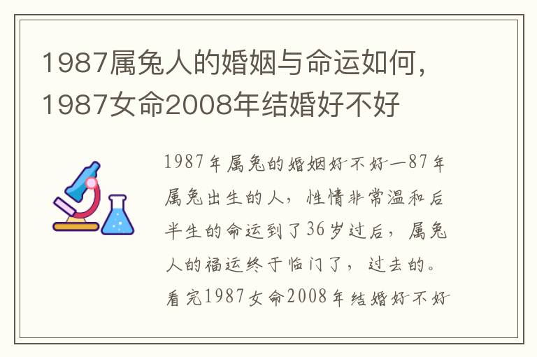 1987属兔人的婚姻与命运如何，1987女命2008年结婚好不好