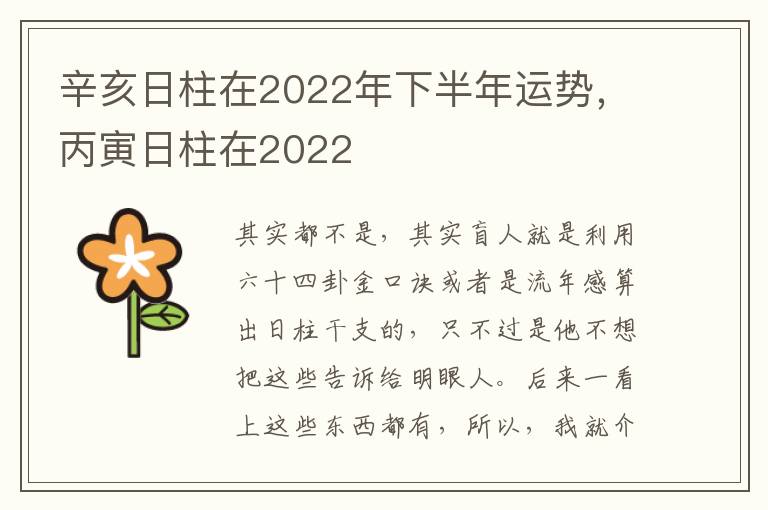 辛亥日柱在2022年下半年运势，丙寅日柱在2022