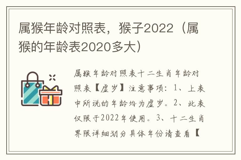 属猴年龄对照表，猴子2022（属猴的年龄表2020多大）