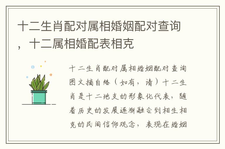 十二生肖配对属相婚姻配对查询，十二属相婚配表相克