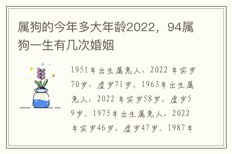 属狗的今年多大年龄2022，94属狗一生有几次婚姻