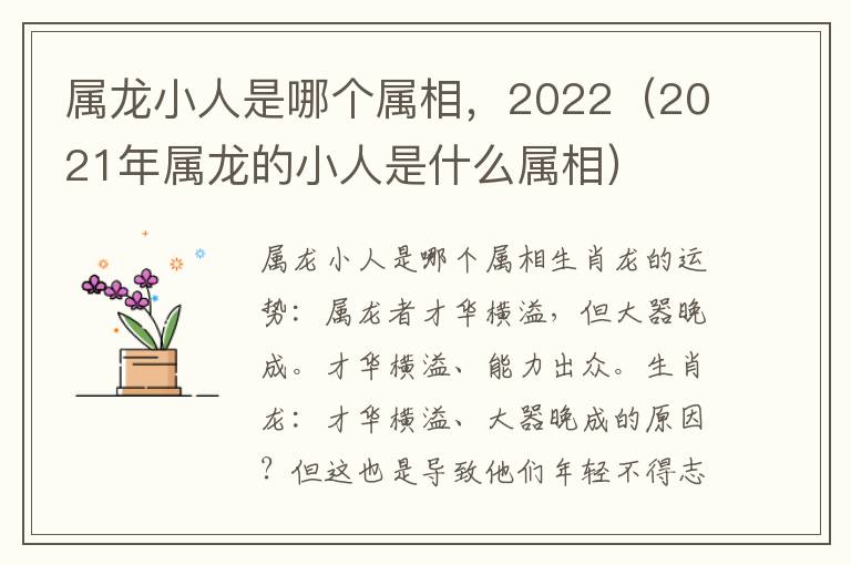 属龙小人是哪个属相，2022（2021年属龙的小人是什么属相）