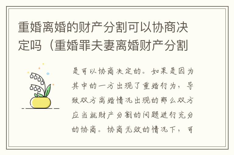 重婚离婚的财产分割可以协商决定吗（重婚罪夫妻离婚财产分割）