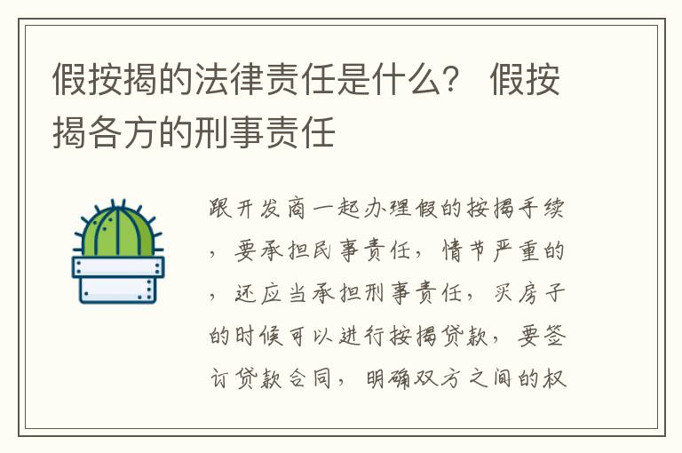 假按揭的法律责任是什么？ 假按揭各方的刑事责任