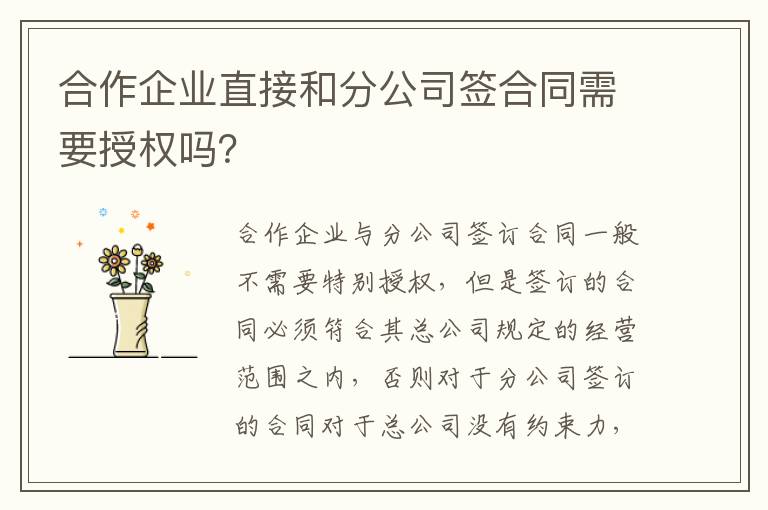 合作企业直接和分公司签合同需要授权吗？