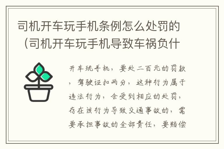 司机开车玩手机条例怎么处罚的（司机开车玩手机导致车祸负什么责任）