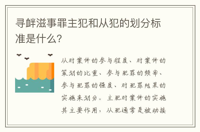 寻衅滋事罪主犯和从犯的划分标准是什么？