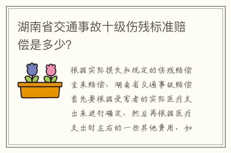 湖南省交通事故十级伤残标准赔偿是多少？