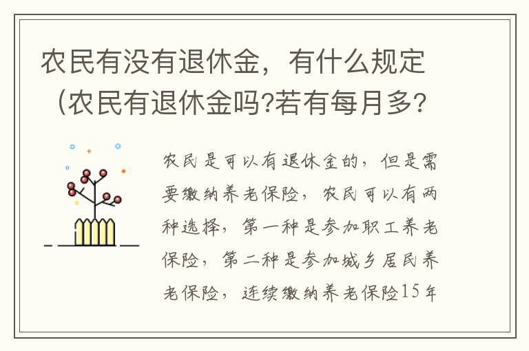 农民有没有退休金，有什么规定（农民有退休金吗?若有每月多?）