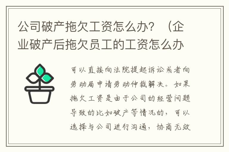 公司破产拖欠工资怎么办？（企业破产后拖欠员工的工资怎么办）