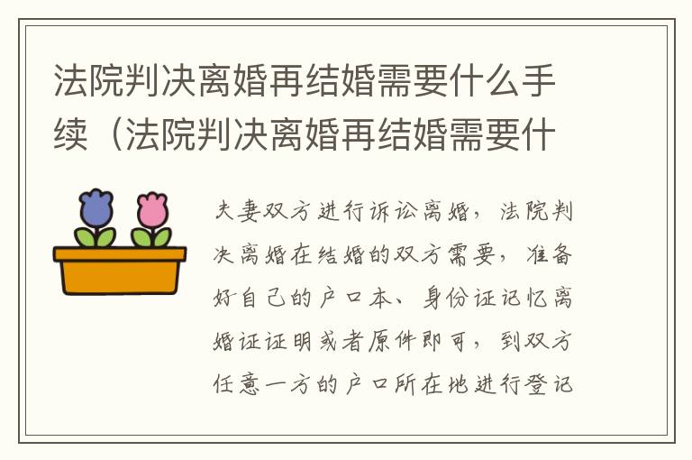 法院判决离婚再结婚需要什么手续（法院判决离婚再结婚需要什么手续呢）