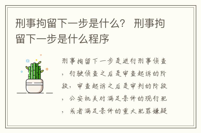 刑事拘留下一步是什么？ 刑事拘留下一步是什么程序