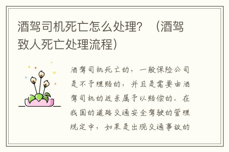 酒驾司机死亡怎么处理？（酒驾致人死亡处理流程）