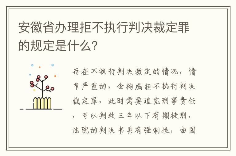 安徽省办理拒不执行判决裁定罪的规定是什么？