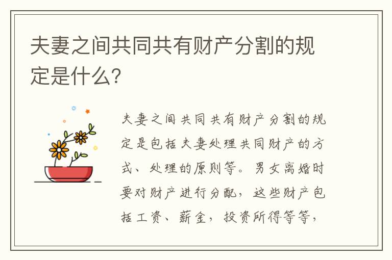 夫妻之间共同共有财产分割的规定是什么？