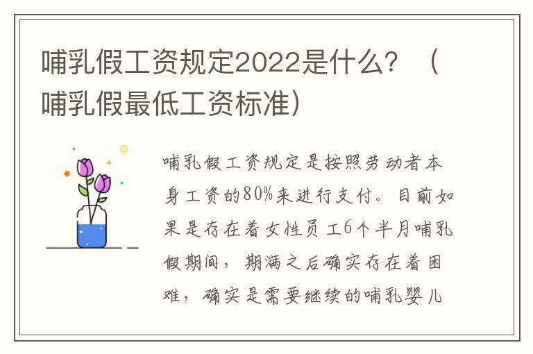 哺乳假工资规定2022是什么？（哺乳假最低工资标准）