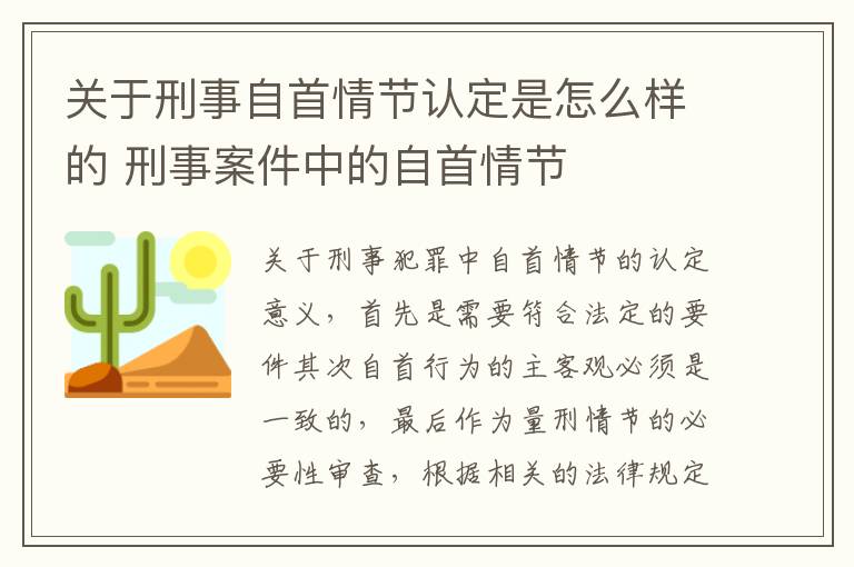 关于刑事自首情节认定是怎么样的 刑事案件中的自首情节