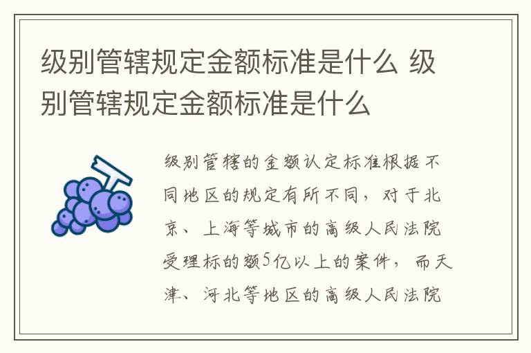 级别管辖规定金额标准是什么 级别管辖规定金额标准是什么