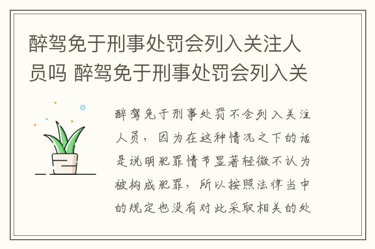 醉驾免于刑事处罚会列入关注人员吗 醉驾免于刑事处罚会列入关注人员吗