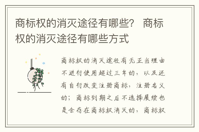 商标权的消灭途径有哪些？ 商标权的消灭途径有哪些方式