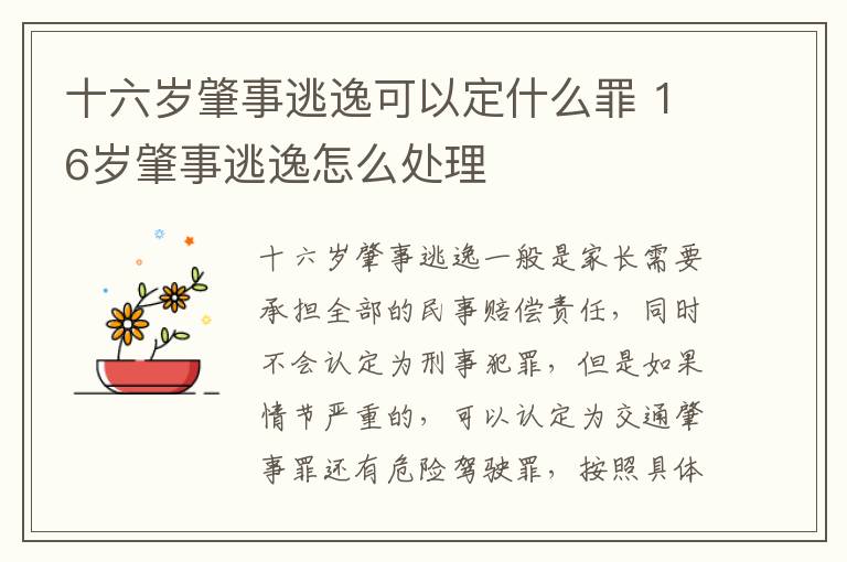 十六岁肇事逃逸可以定什么罪 16岁肇事逃逸怎么处理