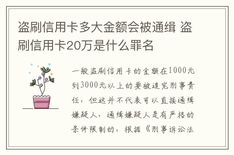 盗刷信用卡多大金额会被通缉 盗刷信用卡20万是什么罪名