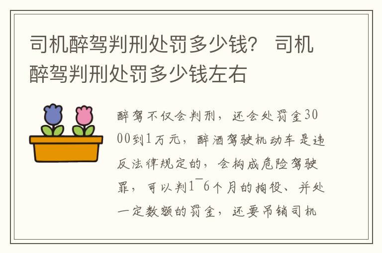 司机醉驾判刑处罚多少钱？ 司机醉驾判刑处罚多少钱左右