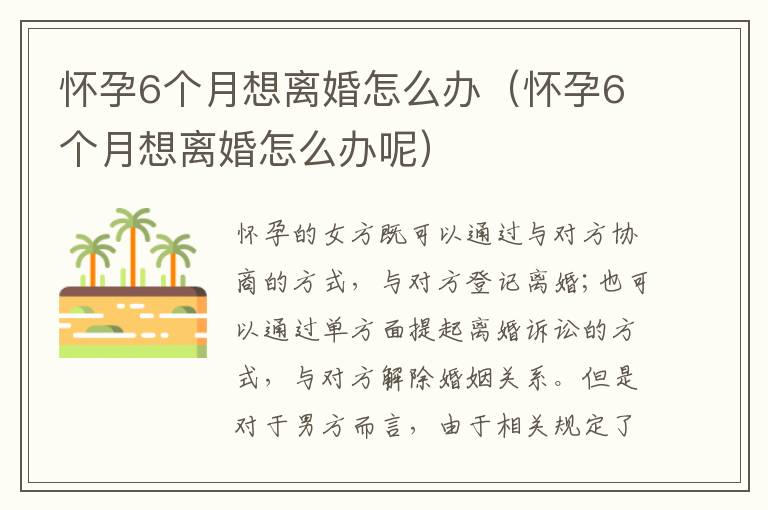 怀孕6个月想离婚怎么办（怀孕6个月想离婚怎么办呢）