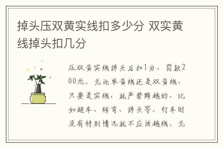 掉头压双黄实线扣多少分 双实黄线掉头扣几分