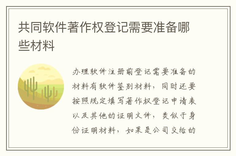 共同软件著作权登记需要准备哪些材料