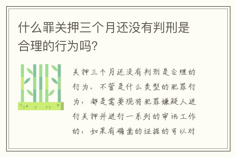 什么罪关押三个月还没有判刑是合理的行为吗？