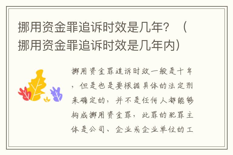 挪用资金罪追诉时效是几年？（挪用资金罪追诉时效是几年内）